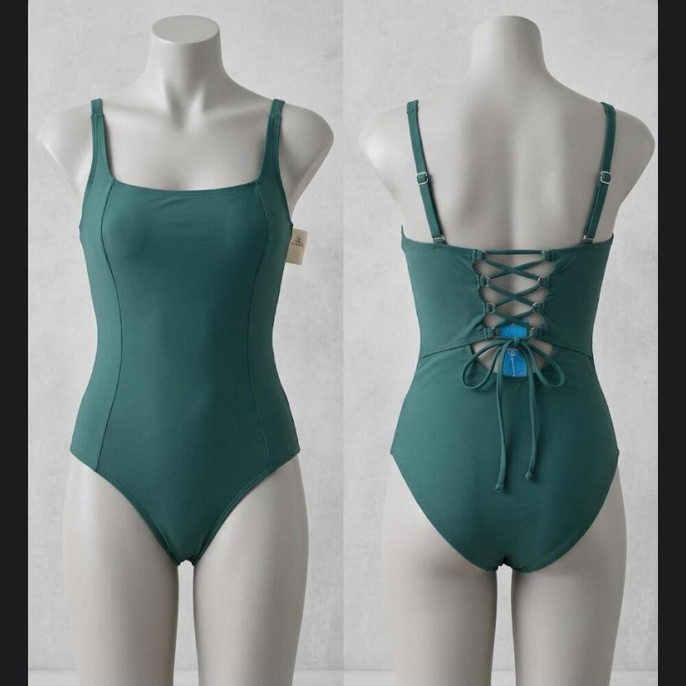 Cupshe Teal Lace-Up Back One Piece Cupshe Swim, One Piece Swimsuit, Tummy Contro